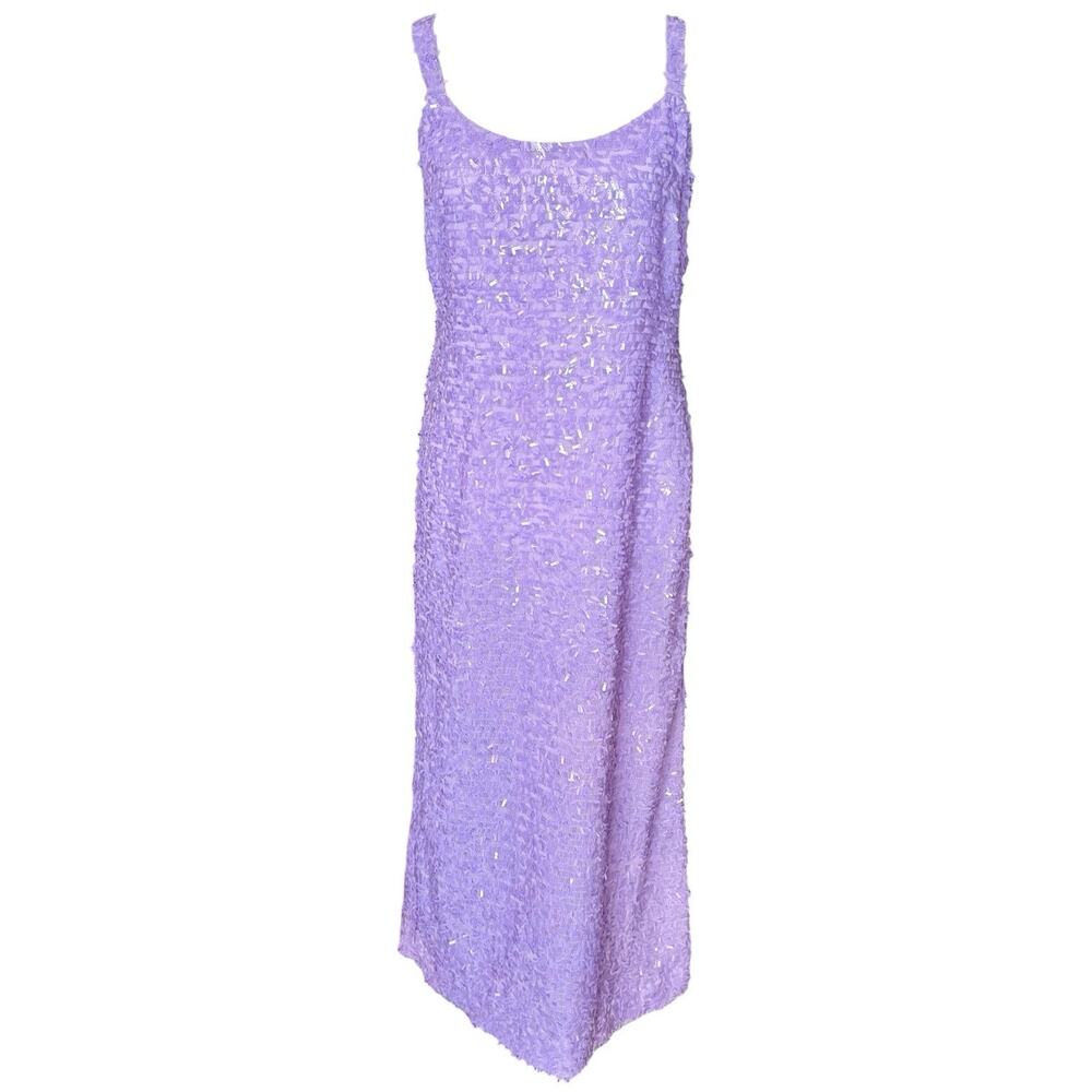 Max Mara Lavender Sequin Beaded Midi Gown Tank Dress Sz 8